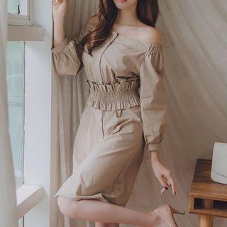 Off-shoulder 3/4-sleeve Shirt Dress