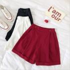 Plain Roll-up High-waist Chiffon Shorts