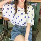 Short-sleeve Polka Dot Color-block T-shirt White - One Size