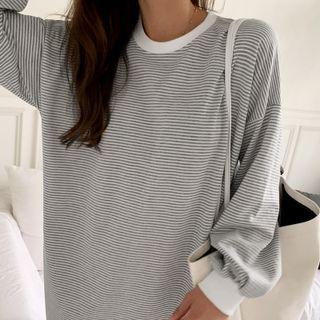 Drop-shoulder Stripe Long T-shirt Dress