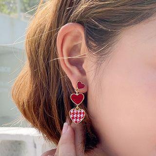 Alloy Houndstooth Heart Dangle Earring