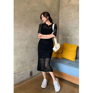 Open-knit Polo Shirt & Matching Skirt Set