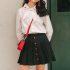 Long-sleeve Tie-neck Shirt / Mini A-line Skirt / Set