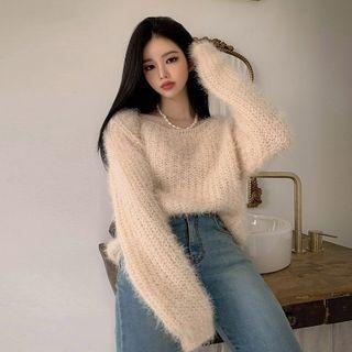 Round-neck Boxy Furry Sweater