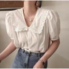 Lace Collar Puff Short Sleeve Top White - One Size