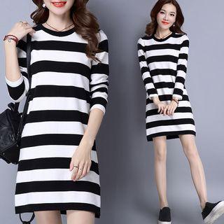 Long-sleeve Two-tone Mini Knitted Dress