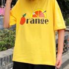 Orange Print Lettering Short-sleeve T-shirt