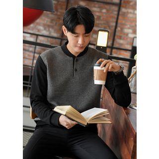 Henley-neck Two-tone Pullover