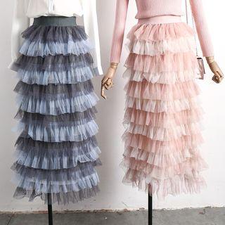 Colorblock Layered Mesh Skirt