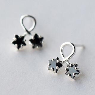 S925 Silver Rhinestone Double Star Stud Earrings