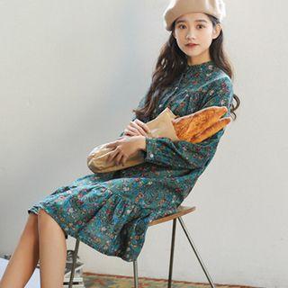Long-sleeve Floral Ruffle Shirt Dress