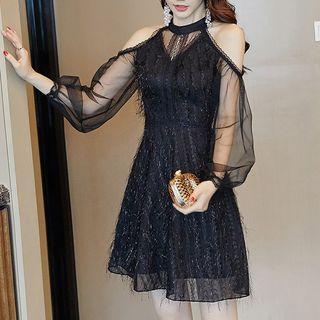 Long-sleeve Cold Shoulder A-line Cocktail Dress