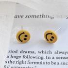 Smiley Face Earring 1 Pair - S925 Silver Needle - Yellow - One Size