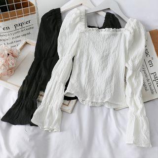 Square-neck Embossed Crop Blouse
