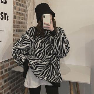 Lambswool Zebra Print Sweater Black & White - One Size