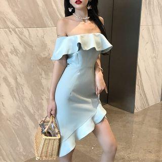 Plain Ruffle Off Shoulder Dress