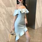 Plain Ruffle Off Shoulder Dress