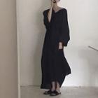 V-neck Long-sleeve Maxi A-line Dress Black - One Size