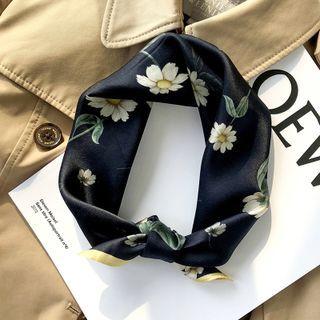 Flower Print Silk Scarf Black - 53x53cm - A410