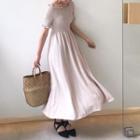 Short-sleeve Smocked A-line Midi Dress