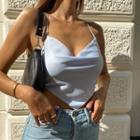 Cowl-neck Open-back Cropped Camisole Top