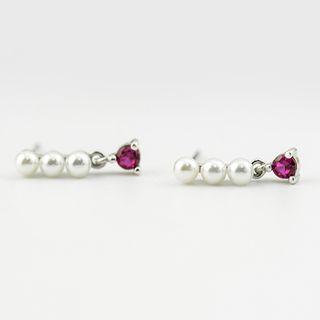 925 Sterling Silver Faux Pearl Rhinestone Bar Earring Rhinestone - Purple - One Size