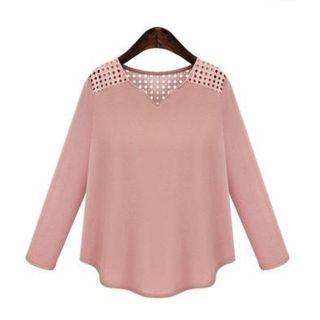 V-neck Perforated Long-sleeve T-shirt