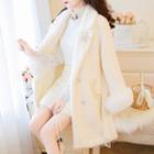 Tie-waist Furry Coat / Mesh Panel Knit Dress