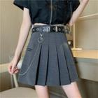 Short-sleeve Zip-up Crop Top / Pleated A-line Mini Skirt