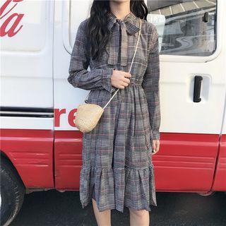 Ruffled Hem Gingham A-line Dress