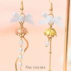 Non-matching Bow Faux Pearl Fringed Earring