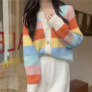 Striped Cardigan Stripe - Pink & Orange & Yellow - One Size