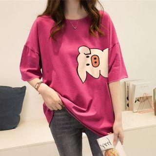 Plain / Printed Elbow-sleeve T-shirt