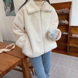 Faux Fur Zip Jacket White - One Size