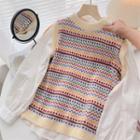 Color Block Striped Knit Vest As Figure - One Size