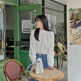 Smocked-neck Embroidery Blouse