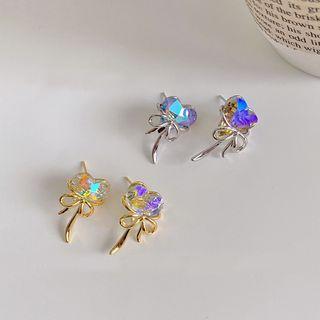 Heart Rhinestone Bow Alloy Earring