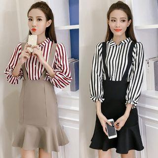 Set: Pinstriped Shirt + Suspender Skirt