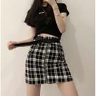 Short-sleeve T-shirt / Plaid Zip A-line Mini Skirt