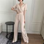 Short-sleeve Twisted Cropped T-shirt / Wide Leg Pants