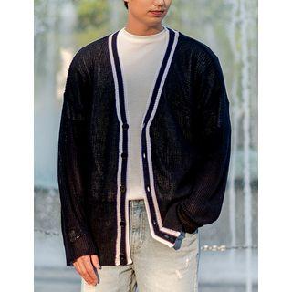 Contrast-trim Linen Summer Cardigan