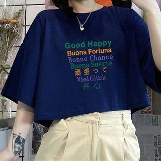 Character Print Short-sleeve Cropped Tee