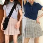 Short Sleeve Polo Shirt / A-line Plaid Skirt