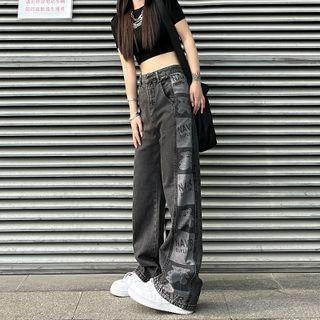 High Waist Graphic Print Baggy Jeans