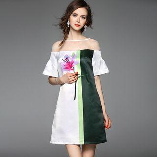 Short-sleeve Tulle-shoulder Floral Dress
