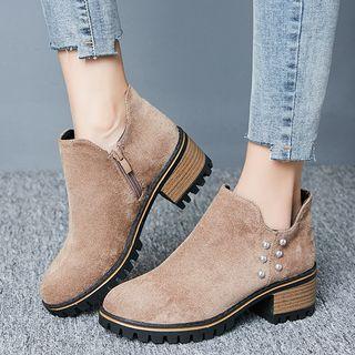 Platform Block Heel Rhinestone Ankle Boots
