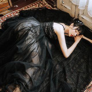 Spaghetti Strap A-line Maxi Sheer Dress