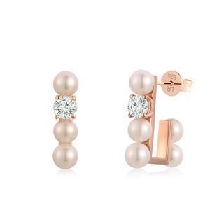Left Right Accessory - 925 Silver Plated In Red Color Freshwater White Pearl Cz Earrings, Women Jewellery