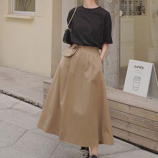 Short-sleeve Mock Two-piece A-line Midi Skirt