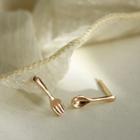 Non-matching Alloy Spoon & Fork Earring Gold - One Size